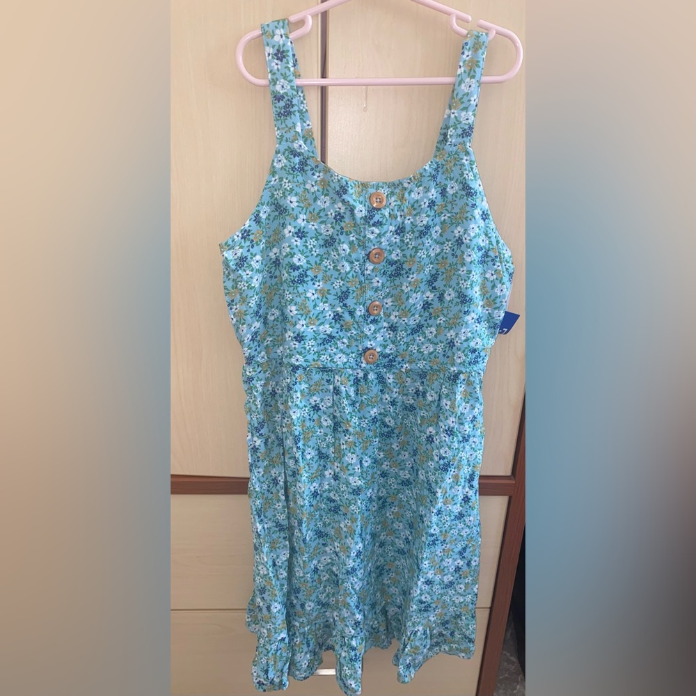 Zunie Girls Blue Floral Button Front Dress Size 14/16 NWT